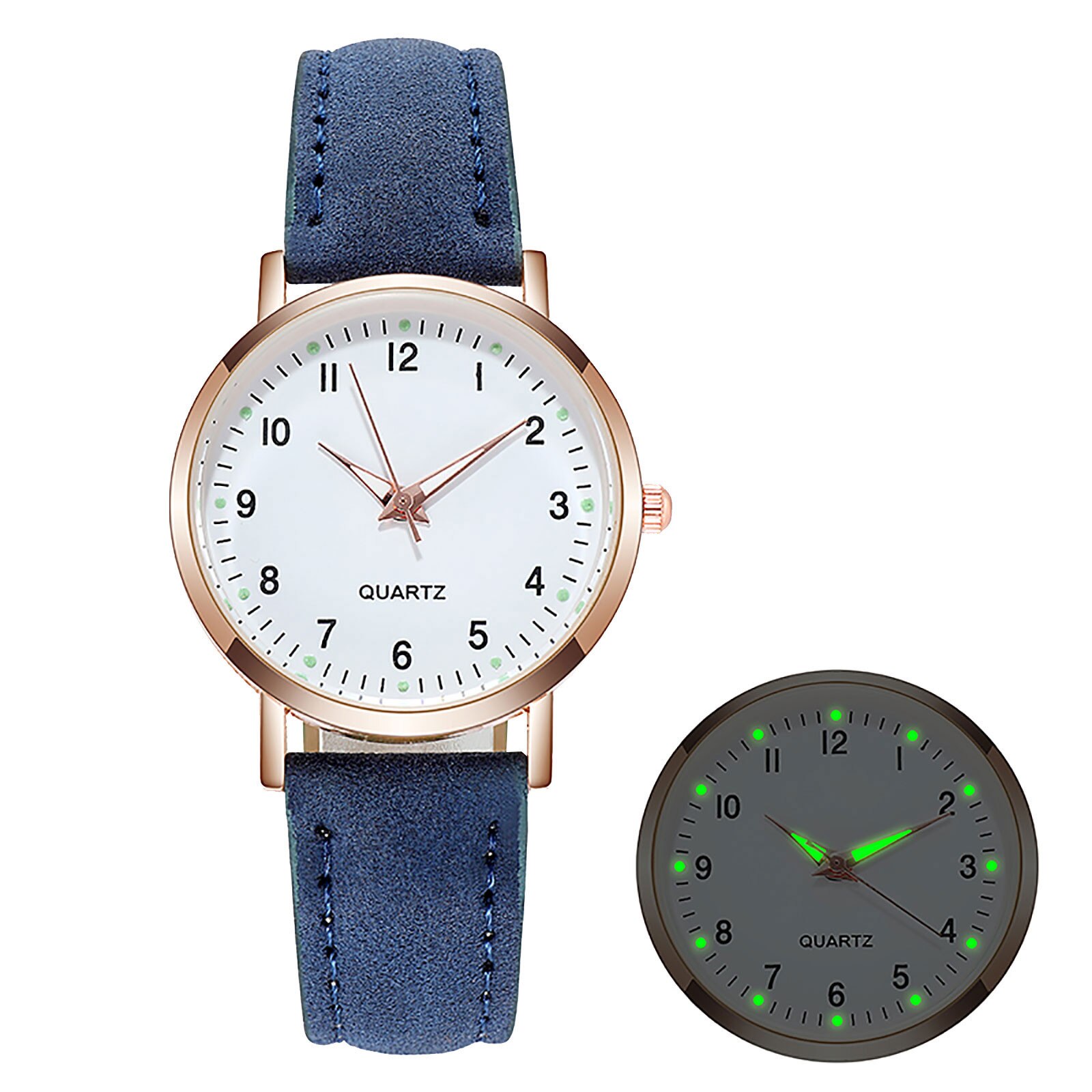 Retro Women's Luxury Leather Band Analog Quartz Wrist Watch Ladies Diamond-studded Luminous Watch Clock Zegarek Damski: Blue