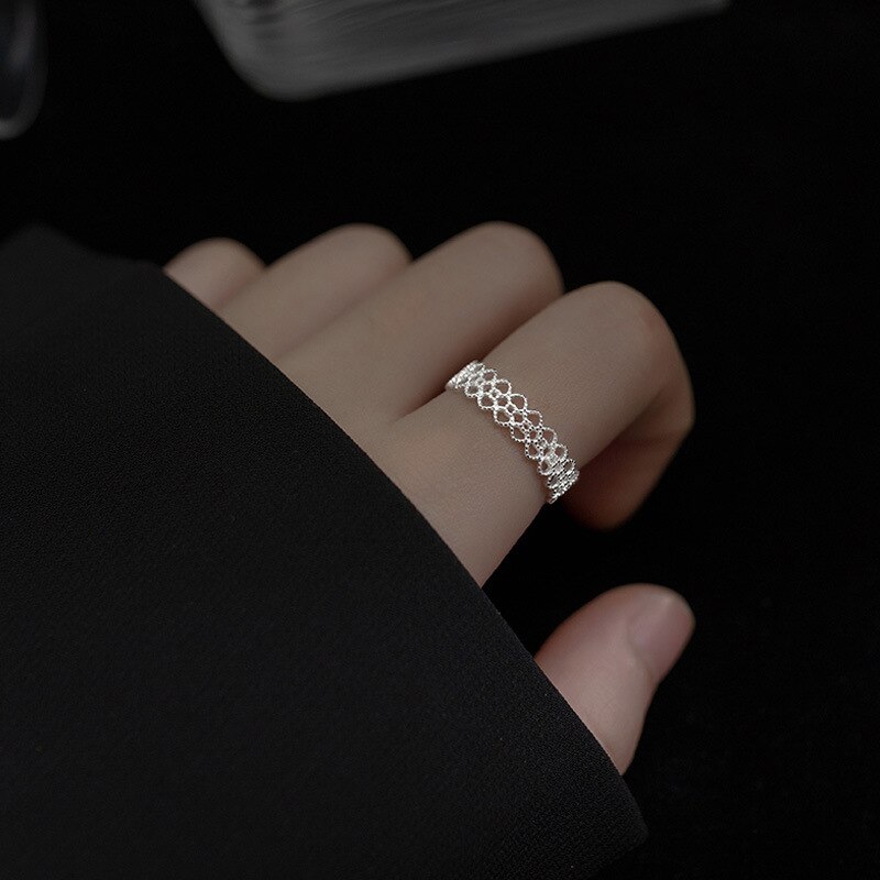 Bagues ouvertes simples en forme de cœur creux pour filles, bagues de couleur argent, bijoux de mariage esthétique, de promesse pour femmes