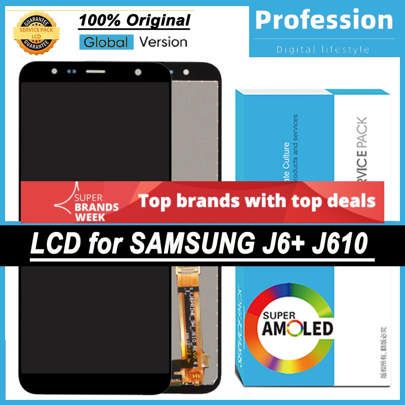 100% Originele 6.0 ''Display Voor Samsung Galaxy J6 + J610 J610F J610FN Lcd Touch Screen Digitizer Reparatie Onderdelen + service Pack