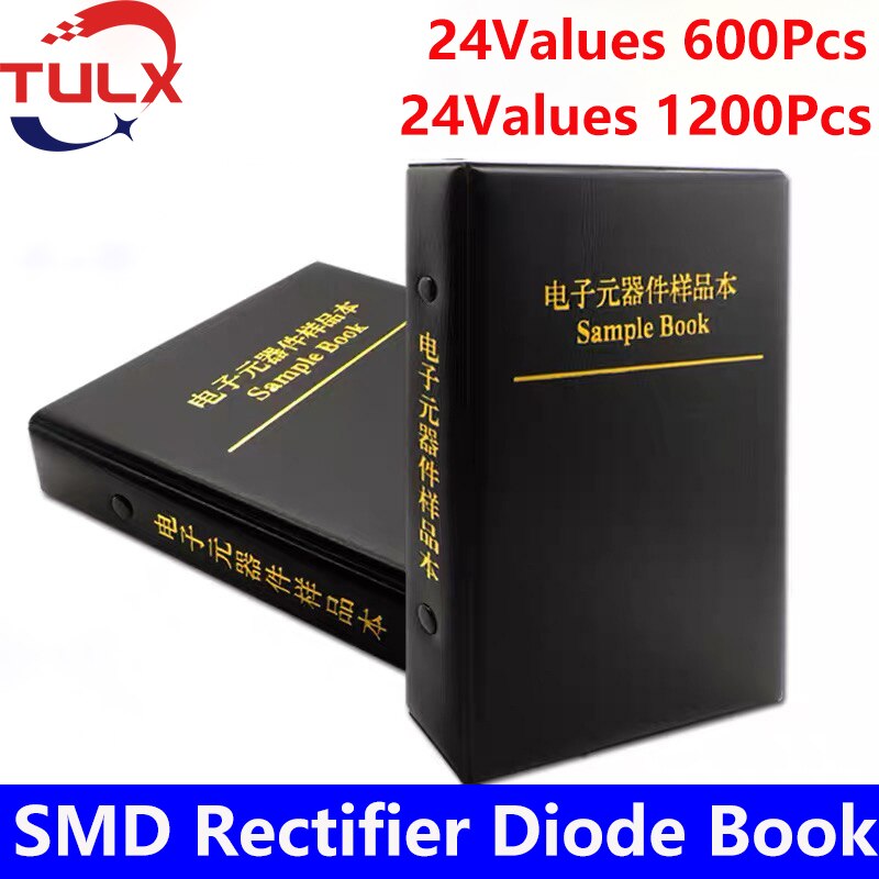 1200Pcs Rectifier Diode Sample Book SMD SMA Assortment Kit 24 Values Schottky diodes M1 M4 M7 SS12 SS14 SS16 SS36 SS110 SS210