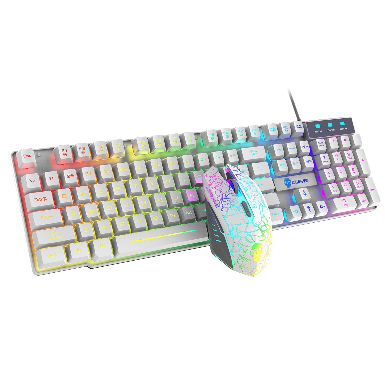 T6 Wired Gaming Keyboards 2400DPI Gaming Mouse Combo with Mouse Pad Rainbow Multi Backlight USB Wired Gaming Mouse Set #BL2: D