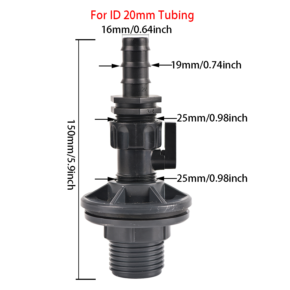 1/2 3/4 Zoll PVC Zapfen Regenfass Wasserhahn Ventil Bausatz mit Schottverschraubung und Schlauchadapter, für Aquarien, Wassertanks, Schwimmbecken: MULTI