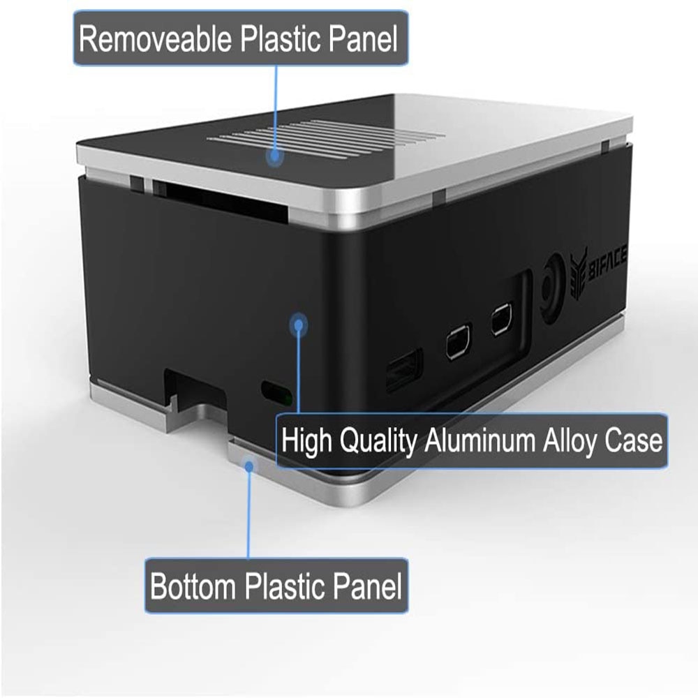 Boîtier BIFACE en Aluminium Raspberry Pi avec dissipateur thermique ventilateur 35mm, remplaçable, couvercle supérieur amovible pour Pi 4 modèle B/ 4B (modèle V) noir