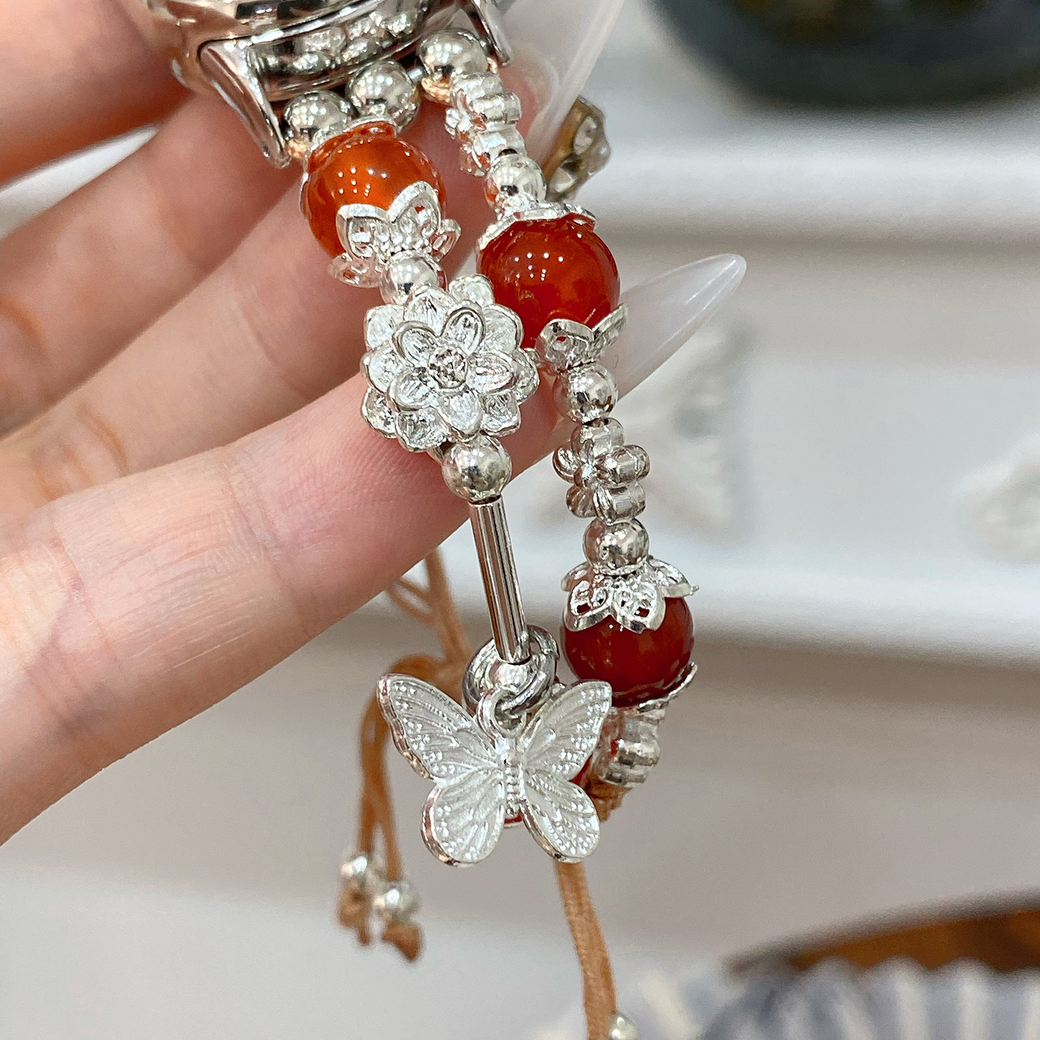 For xiaomi mi Band 8 straps Mi3 4 6 5 7 Model transparent PC watch frame Chinese bow beaded strap Mi8 9 Metal connector