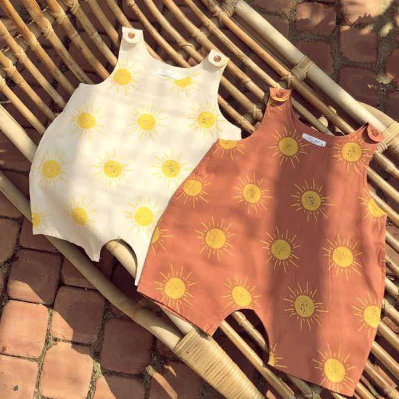 2022 Baby-strampler mit sonnenmuster, langärmelig, süßer Overall aus baumwolle, für jungen und mädchen, lockere freizeitkleidung