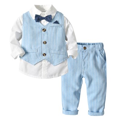 Boys Suits Blazers Clothes For Baby Wedding Formal Party Striped Baby Vest Shirt Pants Baby Kids Boy Outerwear Set 1-6 Years: 3T