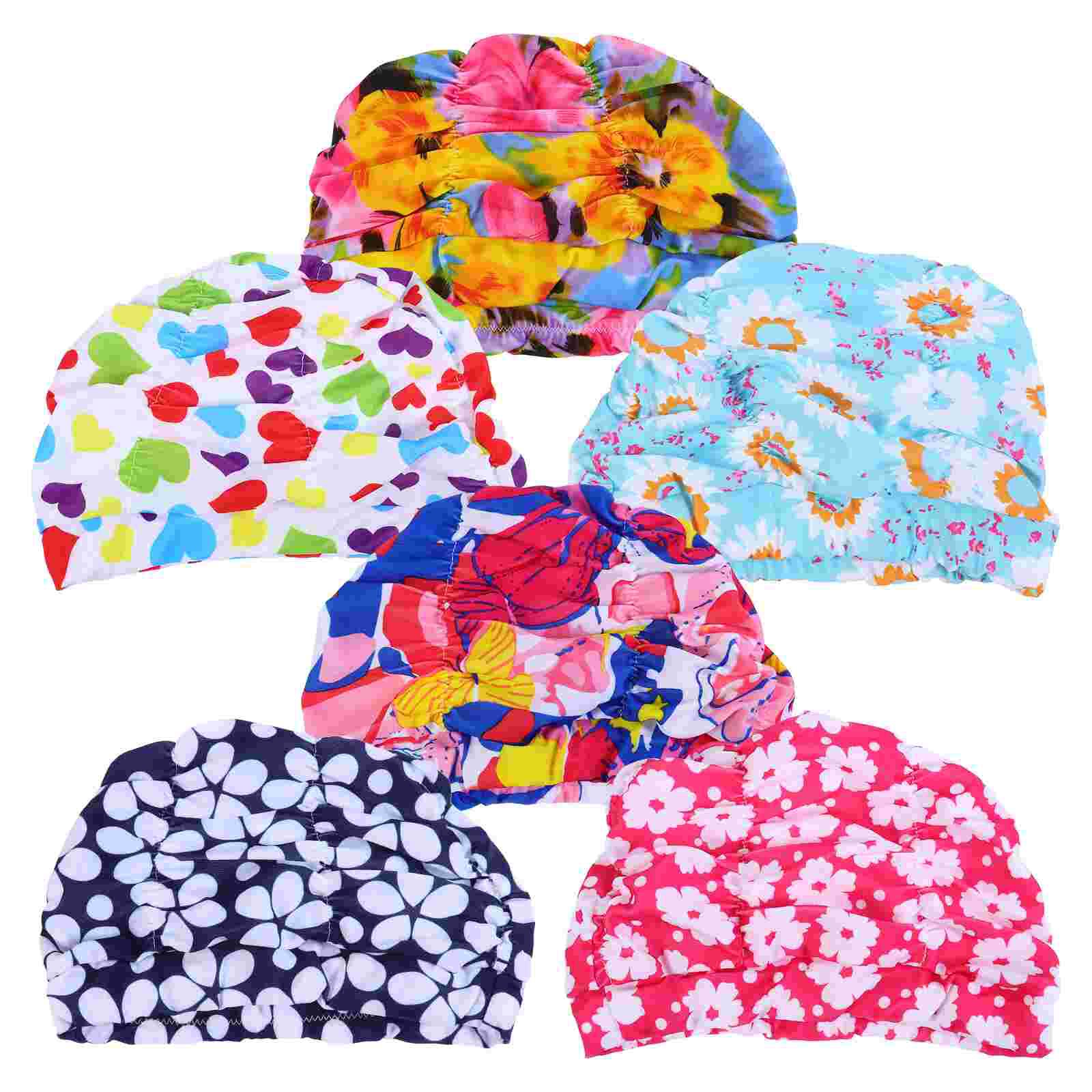 6szt. pofałdowany pływanie Czapki dorośli ludzie modny pływanie kapelusze (losowy wzorzec)