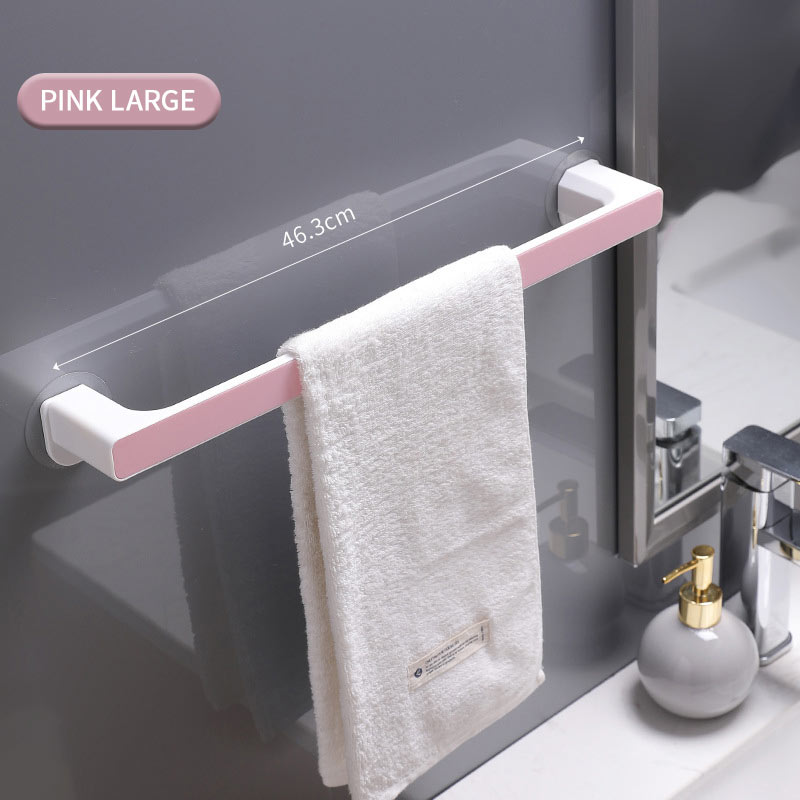 Colgador de toalla montado en la pared, organizador de baño, estante de barra de toalla, gancho de baño, toallitas de cocina, soporte de toalla adhesiva: Pink Large