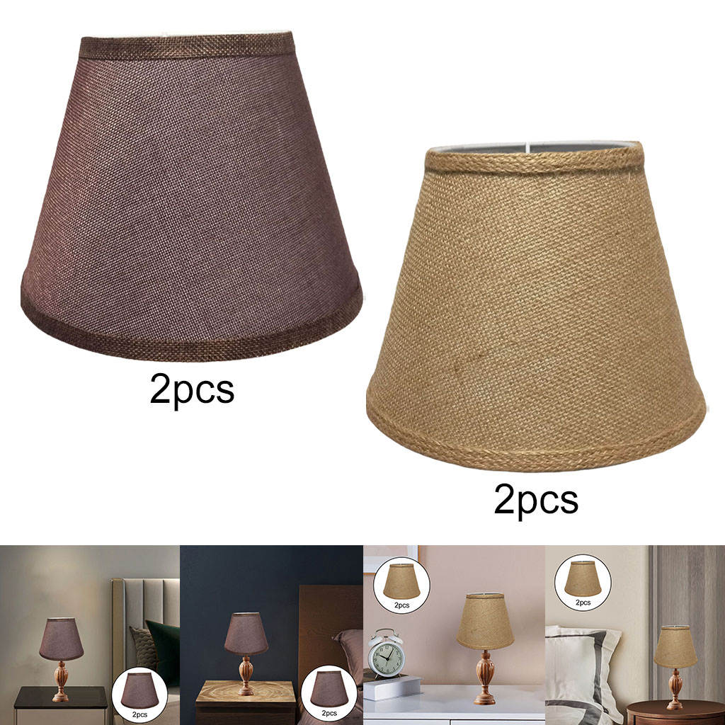 2 Pieces Rustic Table Lights Lamp Shades Linen Lampshades for Tearoom Office Bedside
