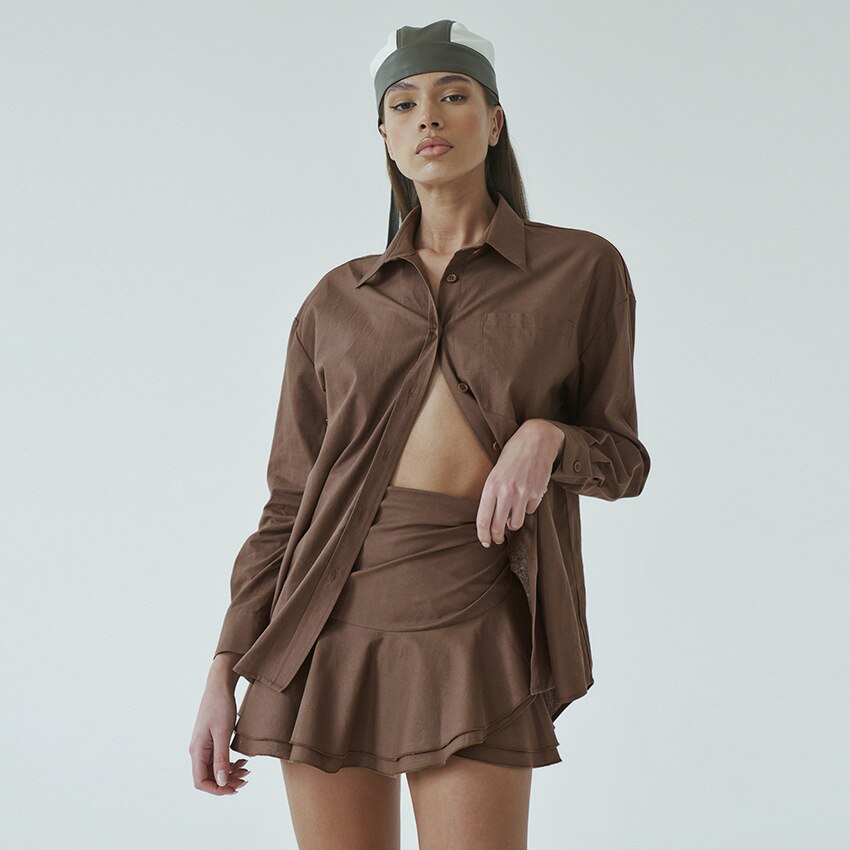 Elegant Ruffled Long-Sleeve Knit Skirt Two Piece Set