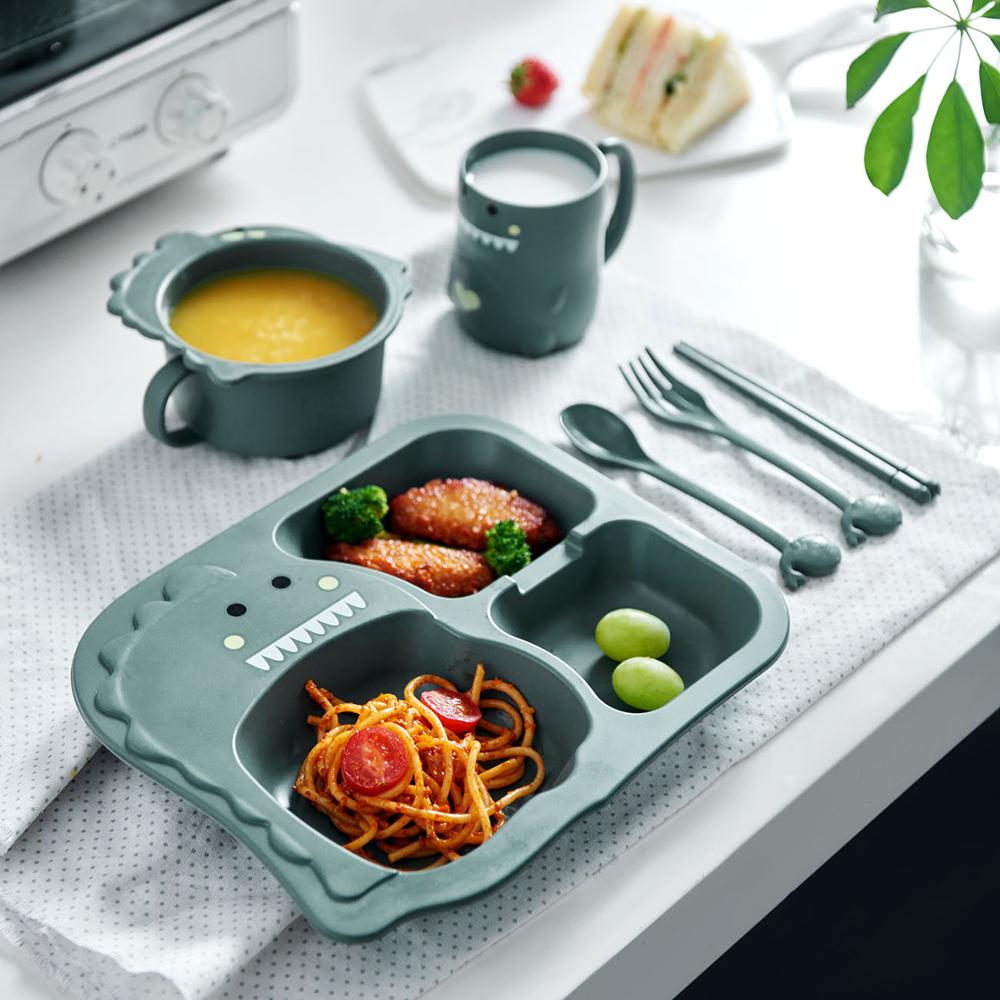 1pc søde tallerkener skåle ske bordservice sæt børn børn baby fodring mad tallerken bakkeholder middagstallerkener med gaffel ske