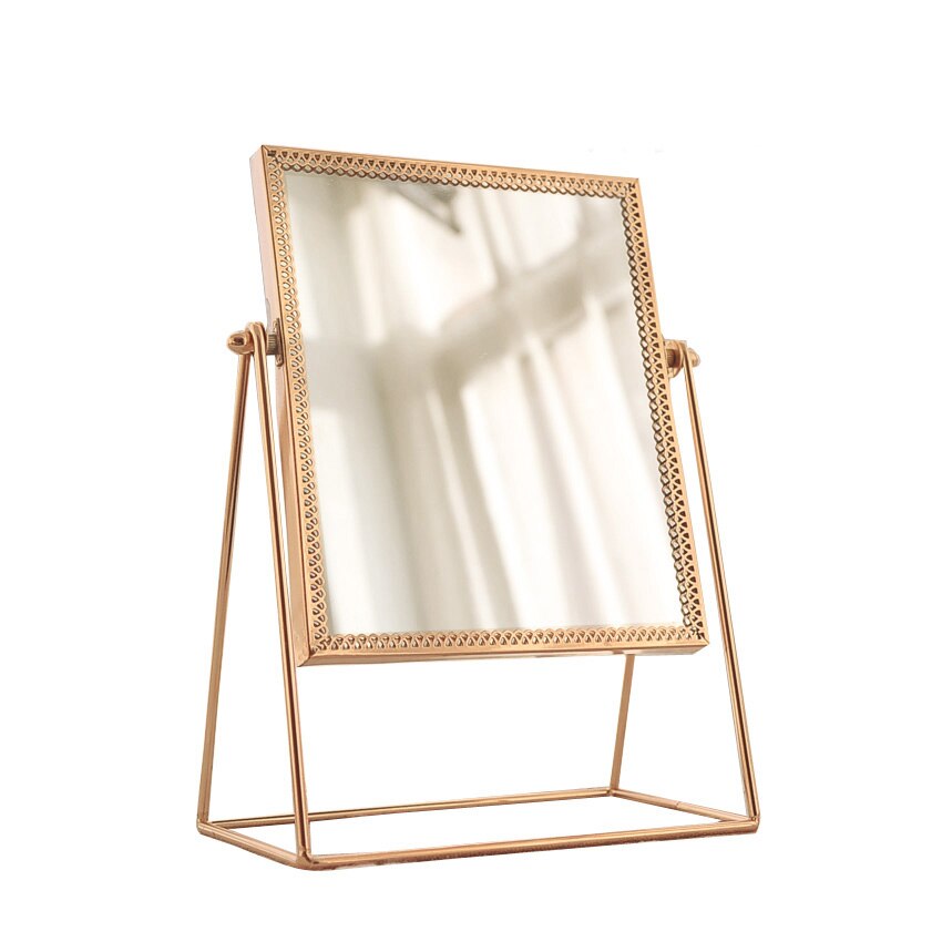Retro lys luksus europæisk metal guld makeup spejl hjem skrivebord hjem firkantet runde dekorative spejle  wj527