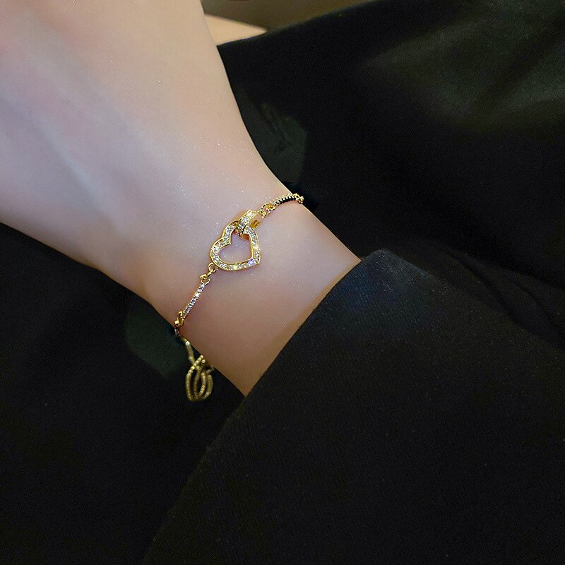 Luxus Geometrie Herz Armbänder Für Frauen Einstellbar Schmetterling Zirkonia Bling Strass Armbinde Perlen Kette Partei Schmuck