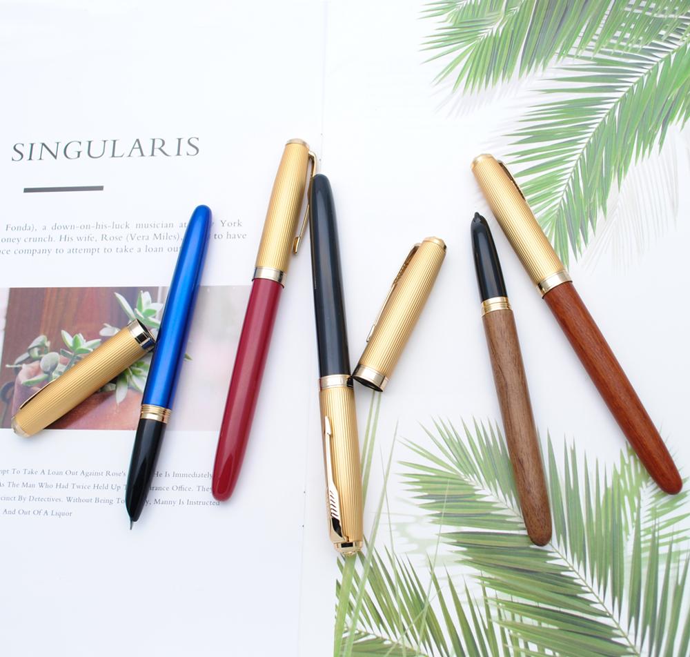 Jinhao 85 Metal/Wood Fountain Pen Golden Cap Extra Fine Nib 0.38mm Ink Pen