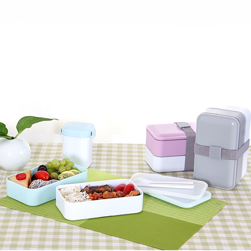 MICCK Japanese Lunch Box Set Double Layer Bento Box With Soup Bowl Portable Thermal Insulated Food Container Microwavable
