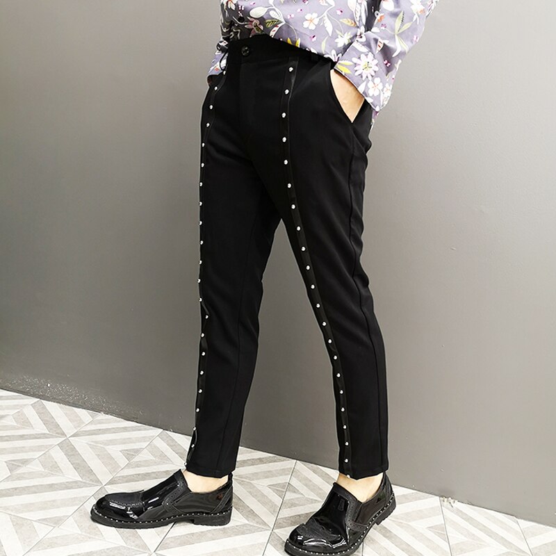Pantalones de estilo informal para hombre, ropa de calle masculina con remaches, estilo Hip Hop, Punk, gótico, Harem, para Club nocturno