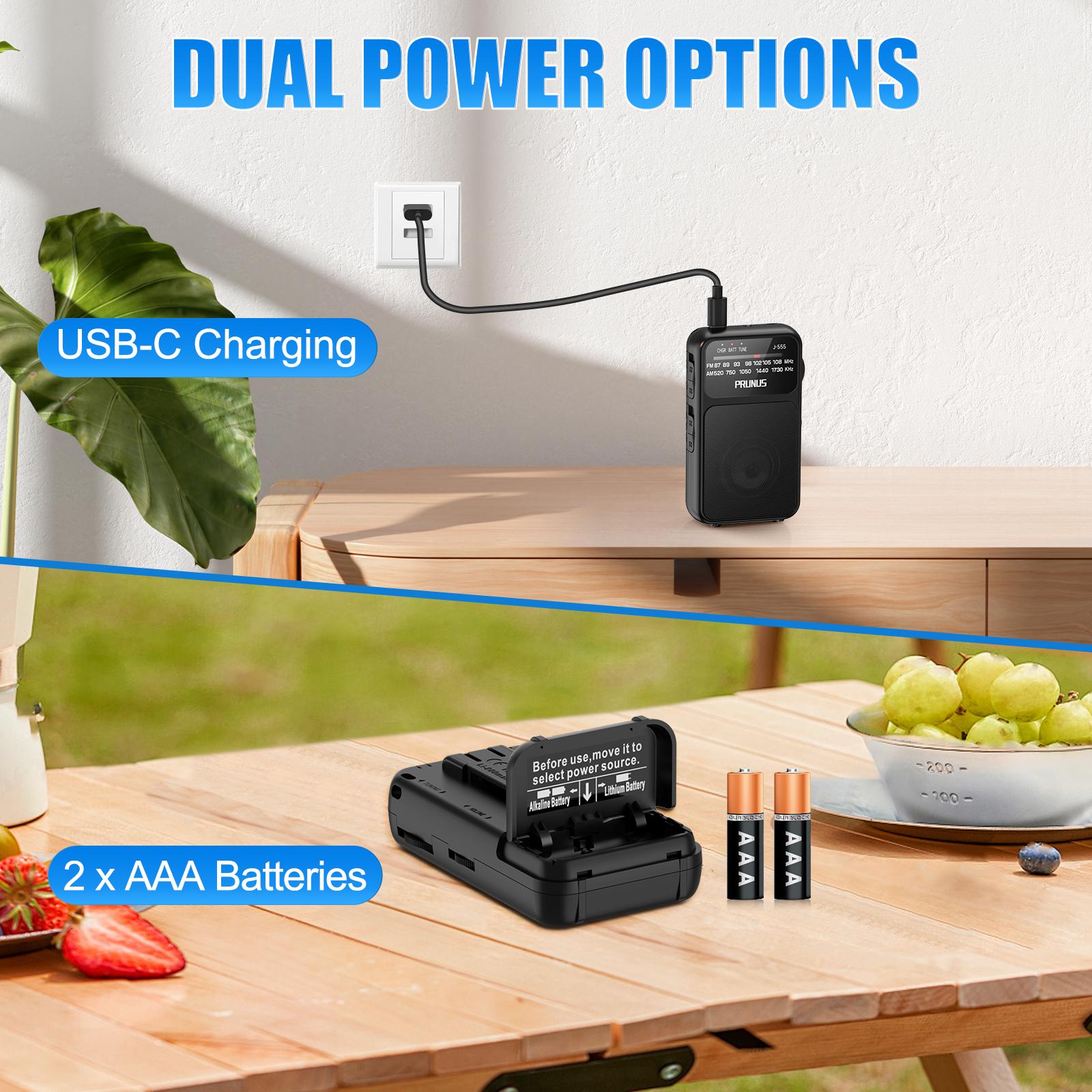 Mini Radio de bolsillo portátil AM FM AAA USB-C potencia 800mAh batería recargable excelente recepción altavoz transparente conector para auriculares