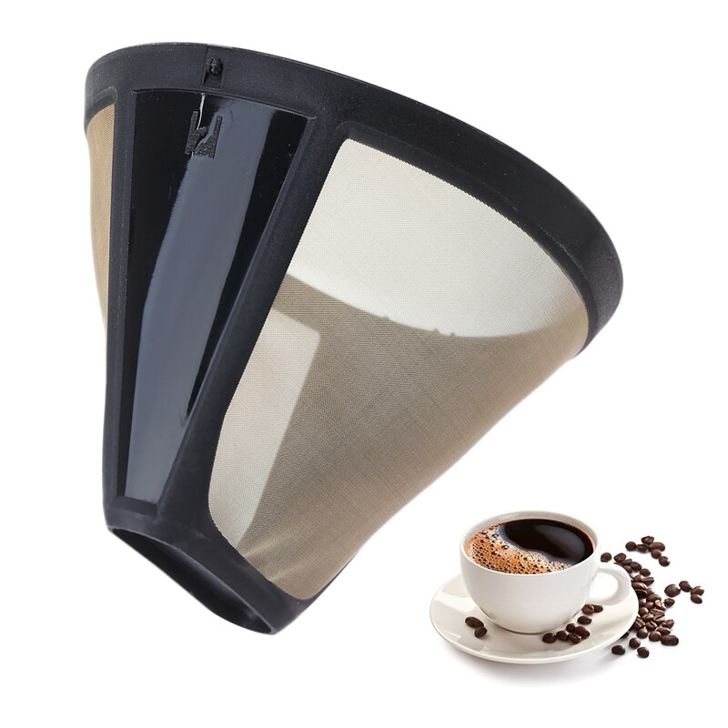 Genanvendeligt kaffefilter 10-12 kop kegle-stil maskine guld mesh håndtag værktøj til kaffemaskine