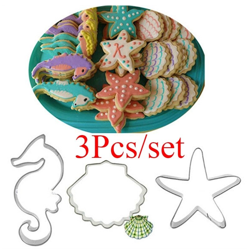 3 Pcs Seahorse Schelp Zeester Mold Cookie Biscuit Cutter Set Diy Cake Bakvorm Gereedschap