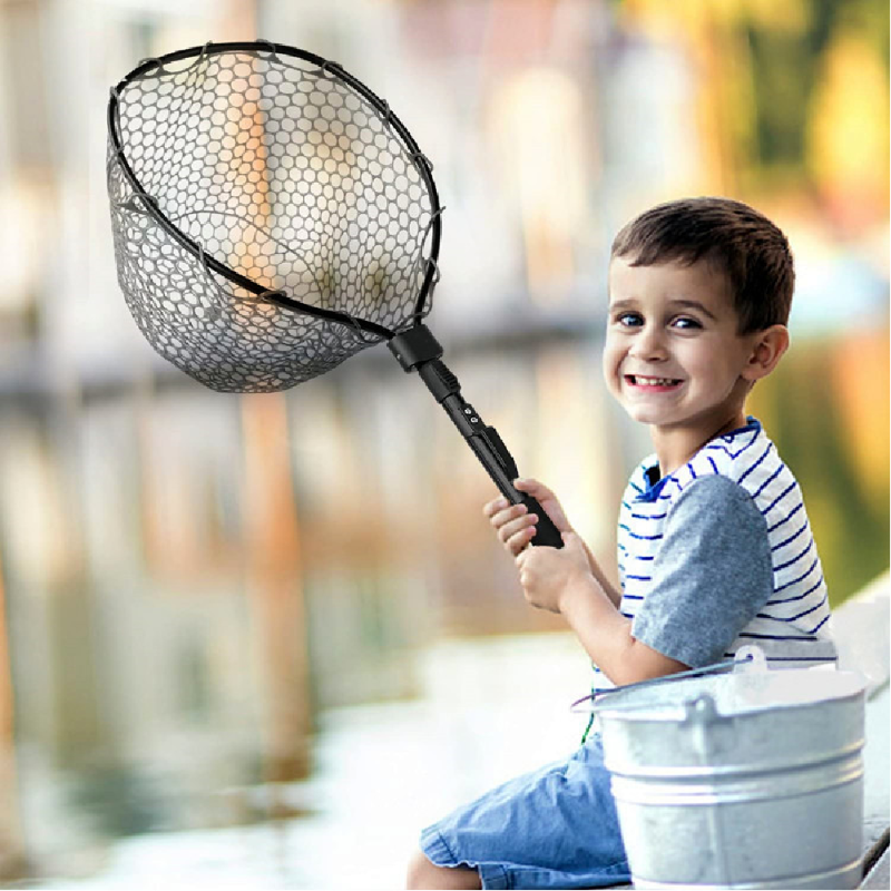 Fly Fishing Net Fish Landing Net, Trout Bass Net Soft Rubber Mesh Catch and Release Net