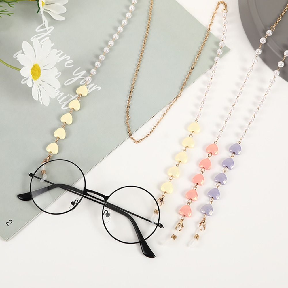 Heart Shape Imitation Pearl Eyeglasses Lanyard Glasses Chain Beaded Chain Reading Spectacles Holder Eyewear Accessories