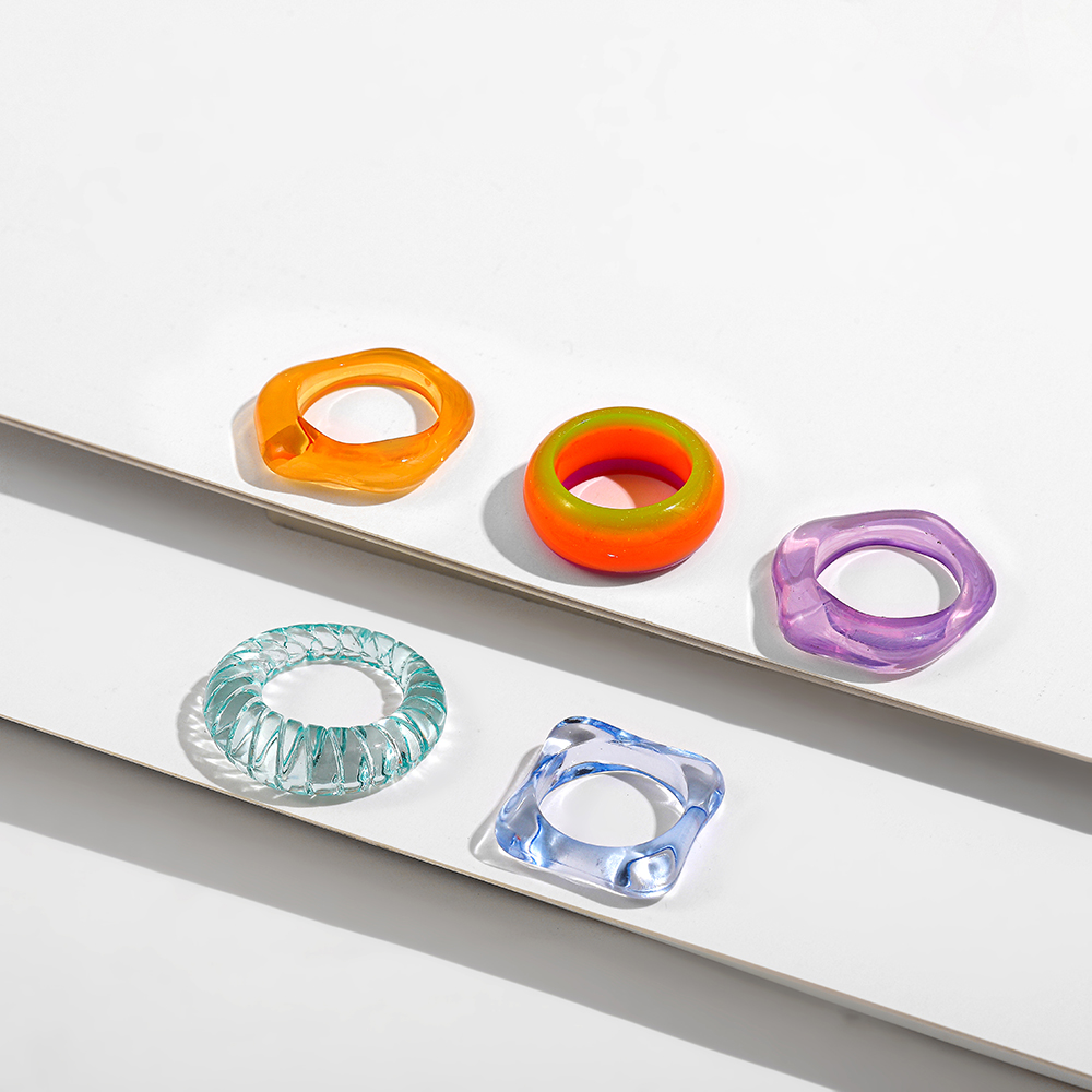 conjunto de anillos de resina acrílica transparente Multicolor geométrico para mujer, anillo de dedo apilable redondo de arcoíris a la , joyería de
