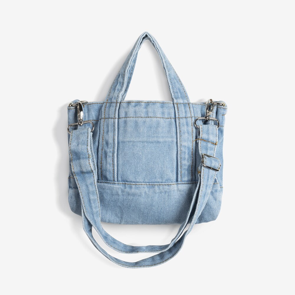 Borsa a tracolla da donna in stoffa di jeans borsa da ragazza in tessuto di tela blu chiaro borsa piccola con tracolla staccabile borsa da donna con cerniera