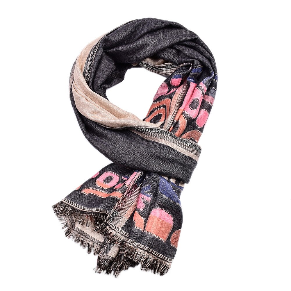 SHOWERSMILE Men Scarf Cotton British Style Scarf for Men Geometric Print Long Male Winter Scarves 195cm*65cm: gray