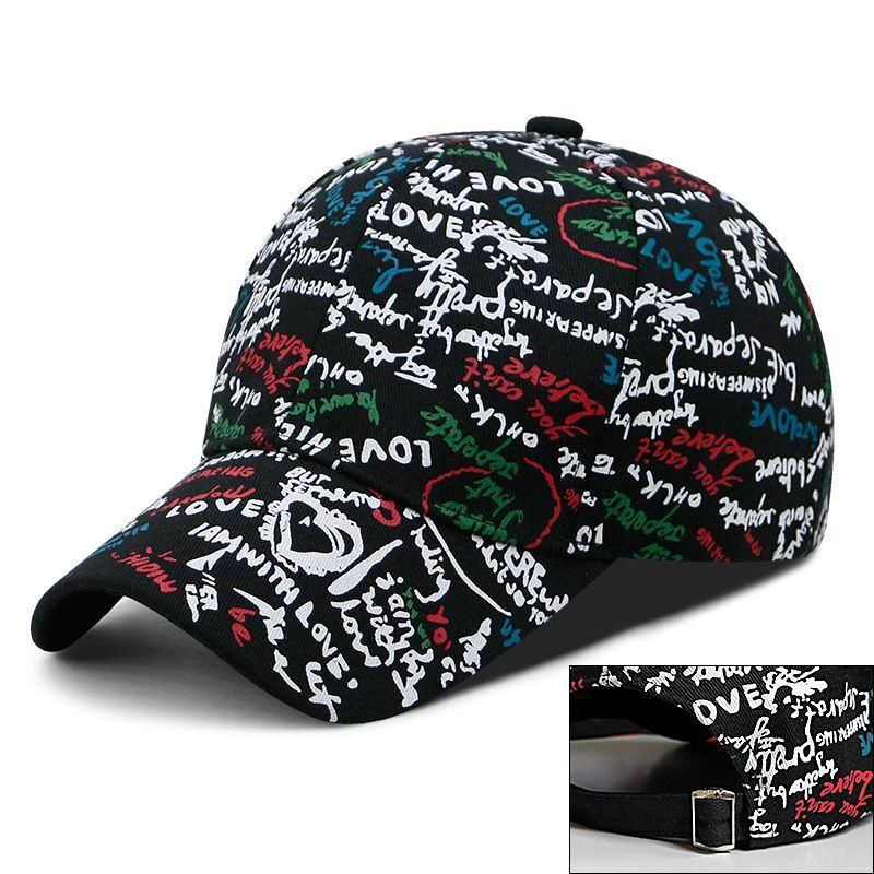 Kagenmo unisex sommer brev graffiti mønster baseball cap stor størrelse 64cm stort hoved baseball hat cool tynd: E