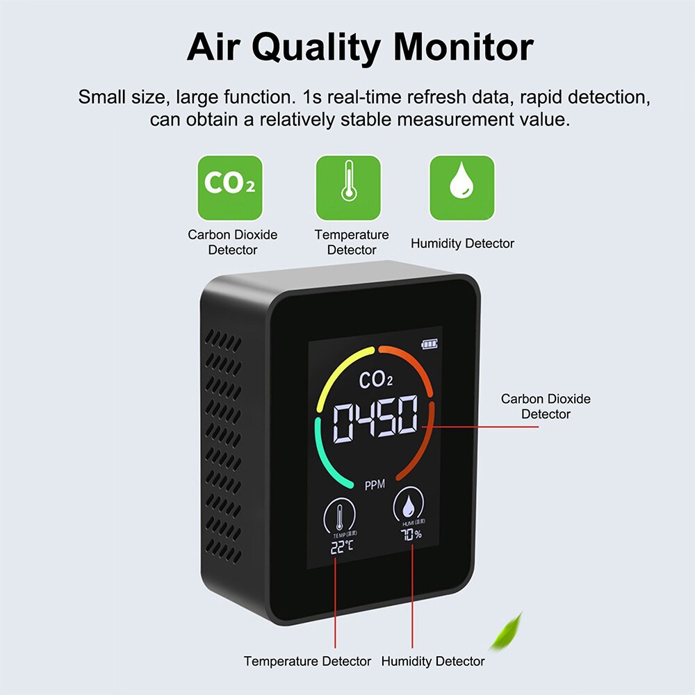 Air Monitor CO2 Meter Detector Air Detector Carbon Dioxide Detector CO2 Sensor Greenhouse Temperature Humidity Monitor