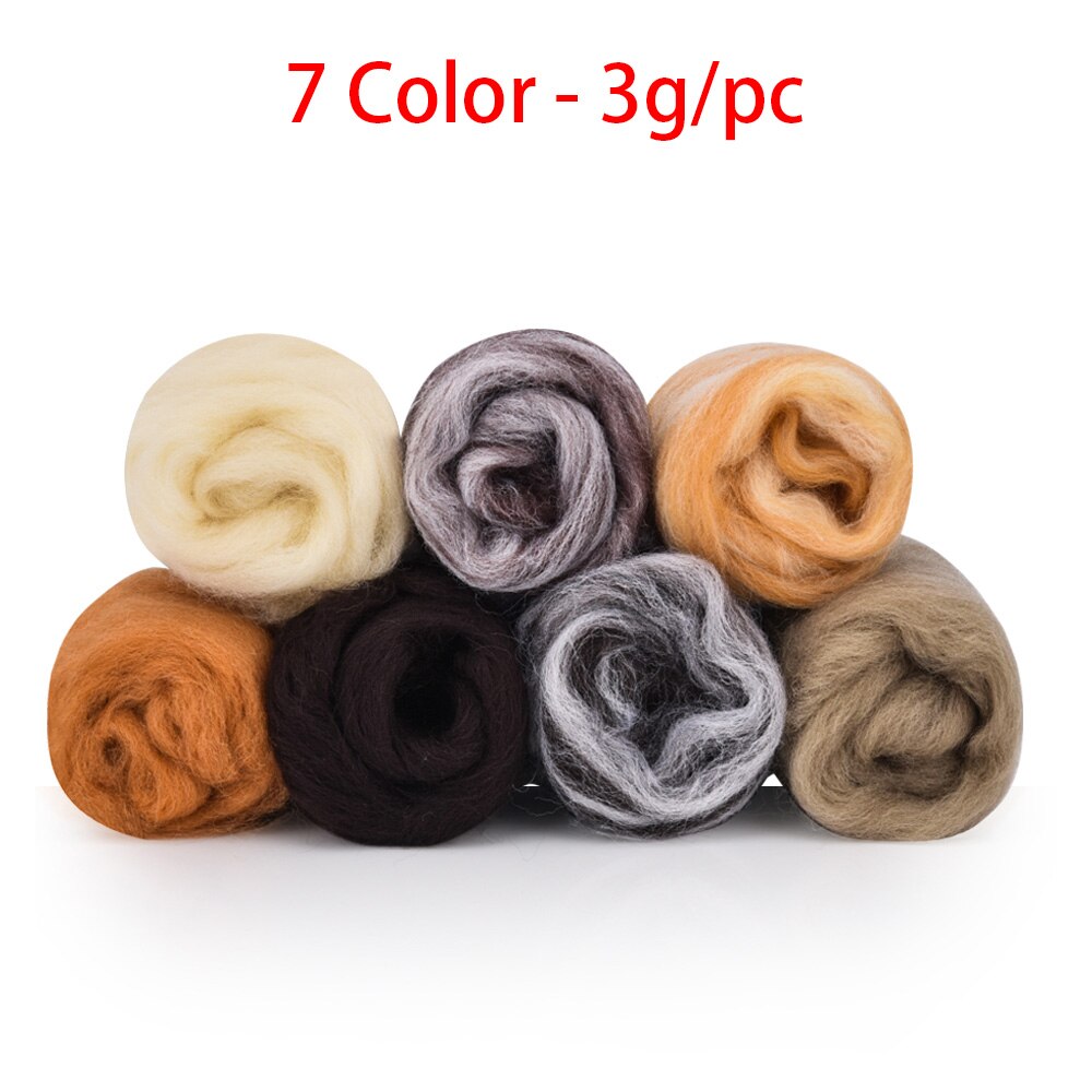 24/30/36/50 farver merino filtning uld toppe blød roving uld fiber til nålefiltning & våd filtning gør-det-selv dukke håndarbejde håndlavet: 7 farver  - 3g