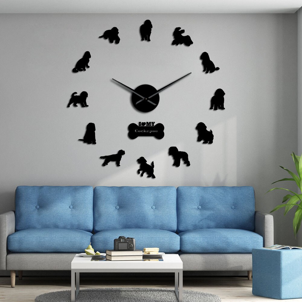 GZ311 Cocker Spaniel Acrylic 3D mirror wall clock European style living room large dog clock