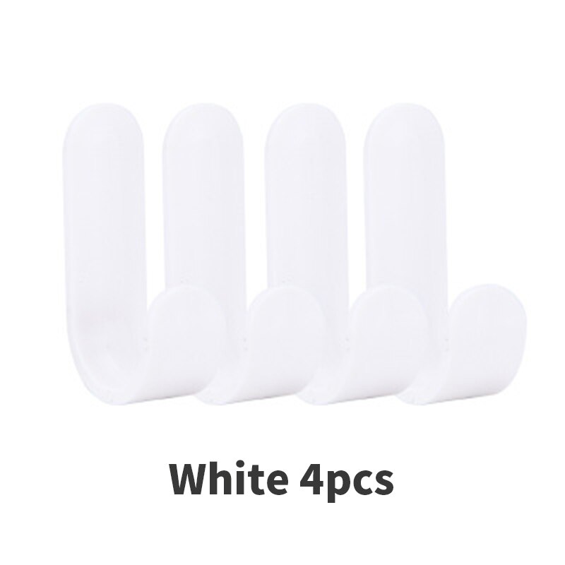 4pcs/set Adhesive Wall Hangers Home Decor Plastic Door Hangers Self Towel Hooks Hat Racks Keys Hanger: white