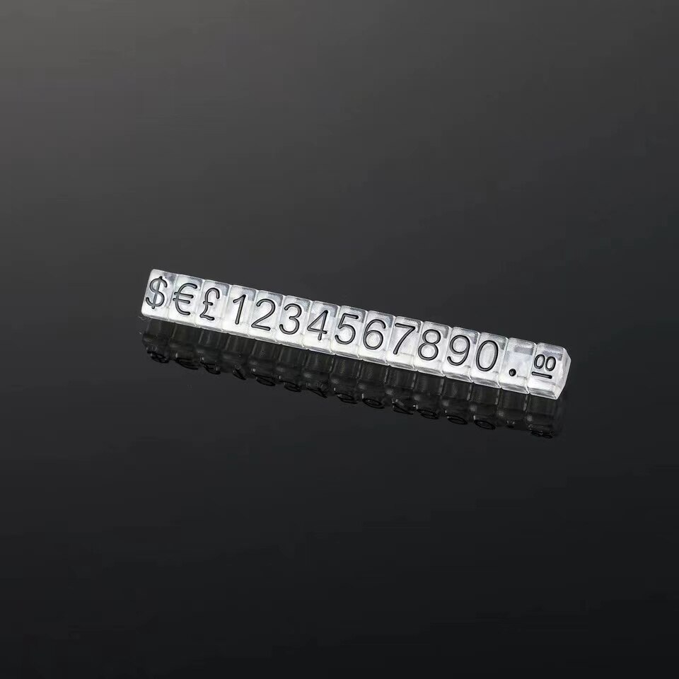 3*5mm justerbar pris kube tag til smykker pris display tæller stativ nummer brev dollar pris blok kit til detailbutik: Klare sorte cifre