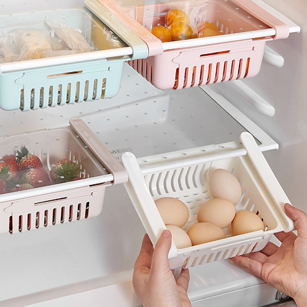 Fridge Organizer Storage Box Extendable Refrigerator Chest Shelf Home Storage Case Plastic Cabinet Shelves