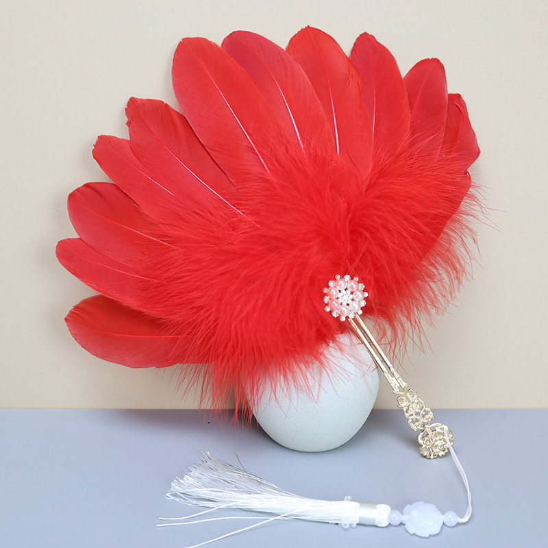 Beautiful Handmade Feather Fan Cheongsam Stage Performance Photography Props Wedding Dance Party Handheld Fan Decoration: Dark Green