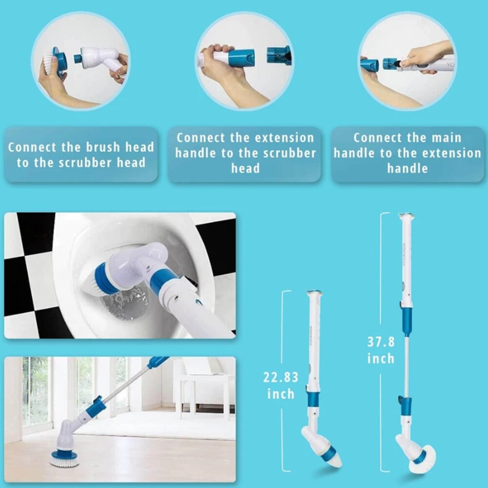 Electric Spin Scrubber Turbo Scrub Cleaning Brush Cordless Chargeable Bathroom Cleaner with Extension Handle Adaptive Brush Tub