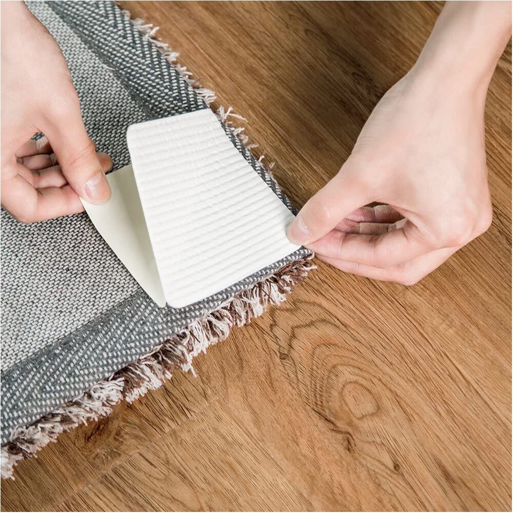 4Pcs Rug Grippers Non Slip Washable Rug Gripper Materials to Anti Curling Rug Pad Keep Your Rug in Place Easy Peel Off