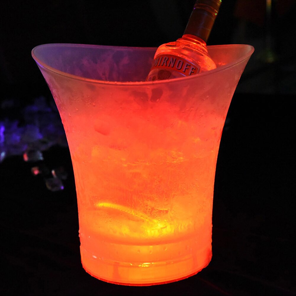 Cubo de hielo LED de plástico de 5L, Cubo de cerveza de champán, bares de nocturna, luz LED de 4 colores, discotecas