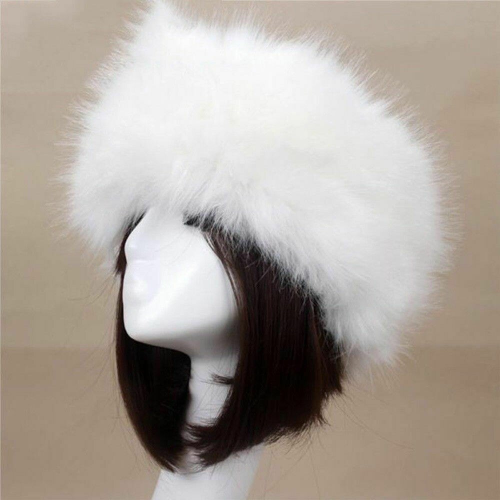 Gorro ruso grueso y esponjoso para mujer, diadema de piel sintética, calentador de oídos para invierno, esquí: Beige