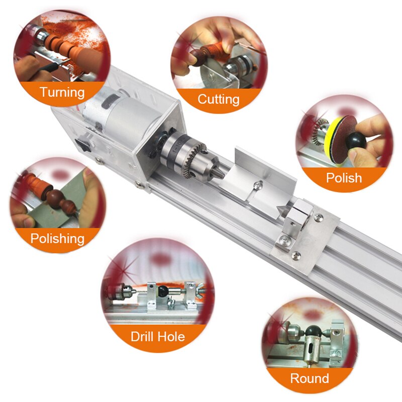 US/EU Mini Mechanical Lathe 100W Lathe Grinding Set Polishing Drill Tool Wood Lathe Machine Speed Adjustable DIY Woodworking