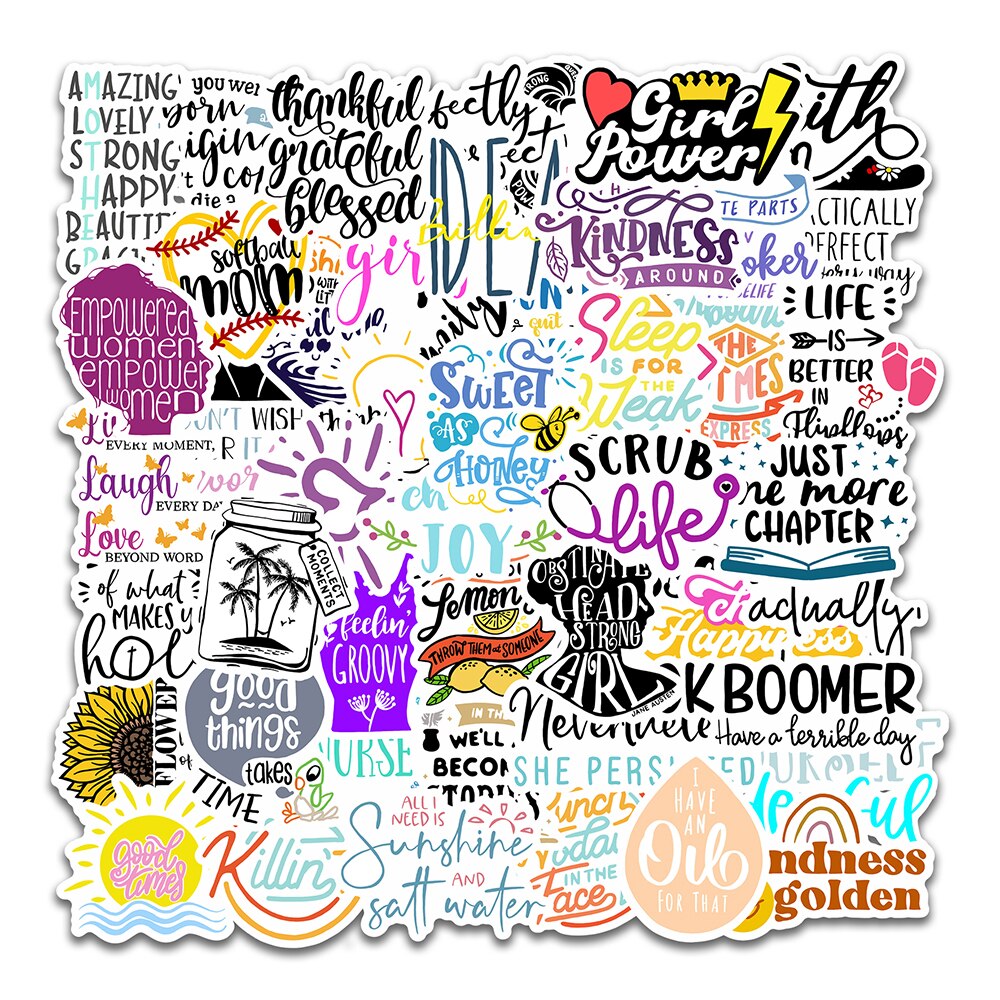 50Pcs/Set The Colorful Motivational Quotes Stickers With Proverbs Blessing Words Waterproof Stickers