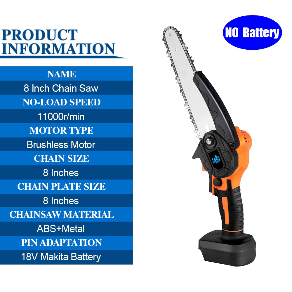 6/8 Inch Brushless Electric Saw For 18V Makita Battery Cordless Handheld Pruning Chainaw Portable Woodworking Power Tool