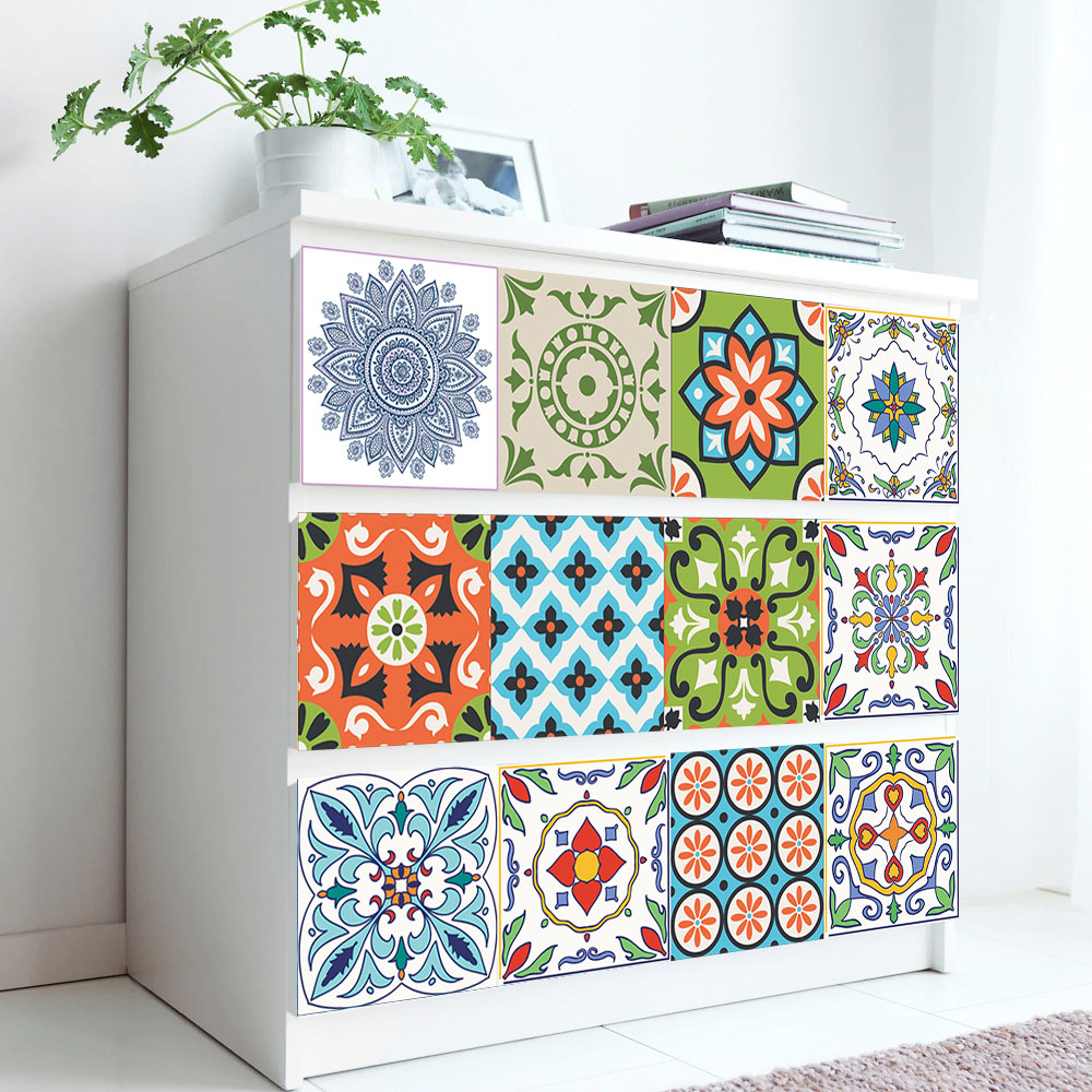 Pegatinas de pared de azulejos de cerámica de colores, papel tapiz de decoración del hogar, armario, baño, cocina, póster artístico de vinilo, pelar y pegar