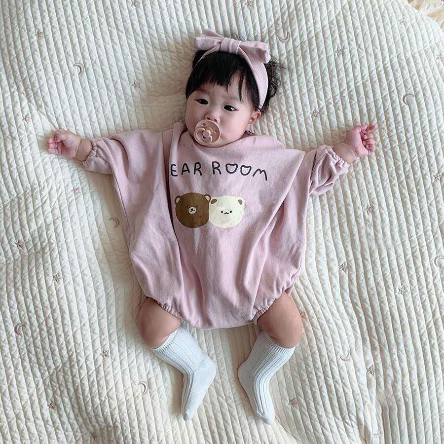 Herfst Baby Kleding Schattige Beer Patroon Baby Jongens Bodysuit Lange Mouwen Peuter Meisjes Jumpsuit Met Baby Hoofdband