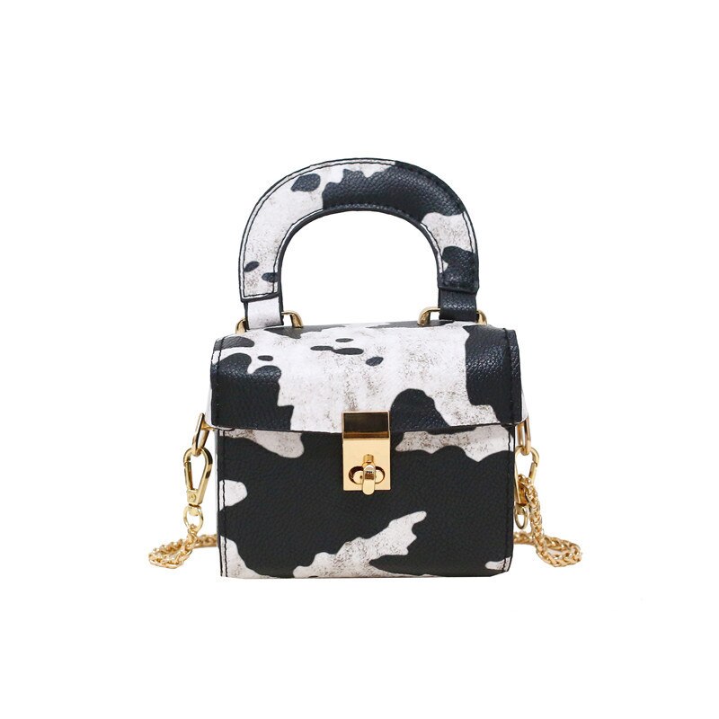 Box Tote Bag for Women Leather Zebra Leopard Handbag Female Chain Shoulder Messenger Purses: Cow