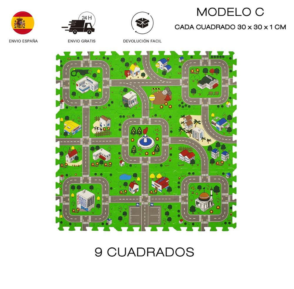 Alfombra Puzzle Goma Espuma EVA Colchoneta Suave Juego Rompecabezas para Niños Lavable Resistente a la Humedad: Modelo C (9 piezas)