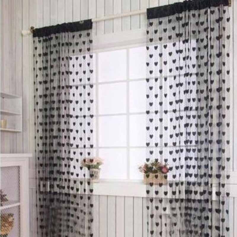 Panneau de draperie avec pompons | Rideau de porte à fenêtre en Tulle pur, rideau de chambre à coucher et salon, décor de cœur d'amour romantique doux, 100x200cm