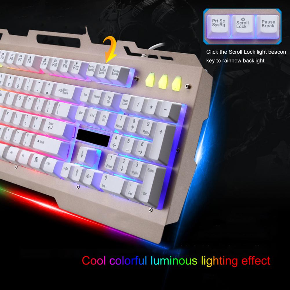 G700 Luminous RGB Light USB Wired Mouse + 104Keys Keyboard 2400DPI Adjustable Metal Office Gaming Keyboard and Mouse Set