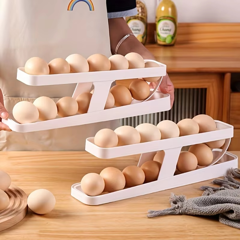 1/2/3Pcs Automatic Rolling Egg Holder Double-layer Fridge Egg Dispenser Refrigerator Kitchen Food Space-Saving Storage Organizer
